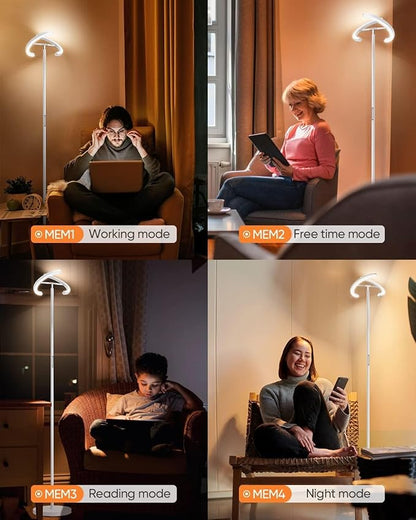 SIBRILLE White Floor Lamp, Modern Stepless Dimmable Standing Lamp 3000-6000K, 20W LED Rotatable Reading Tall Lamp, Touch & Remote Control Uplighter Floor Lamps for Living Room Bedroom Office