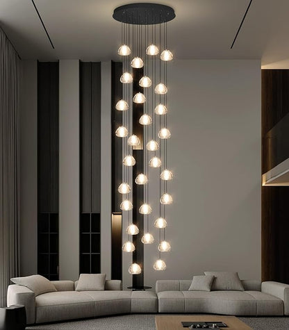 197'' Long Large Crystal Chandeliers 30-Lights LED Chandeliers for High Ceiling Handing Light Fixture for Entrance Hallway Foyer Staircase