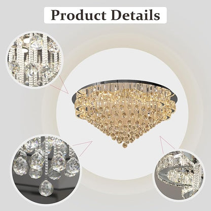 Flashing God W40inches Modern Chandeliers for Living Room LED Crystal Chandelier Light Fixtures Flush Mount Chandeliers Ceiling Chandelier for Bedroom Foyer Hallway Dining Room
