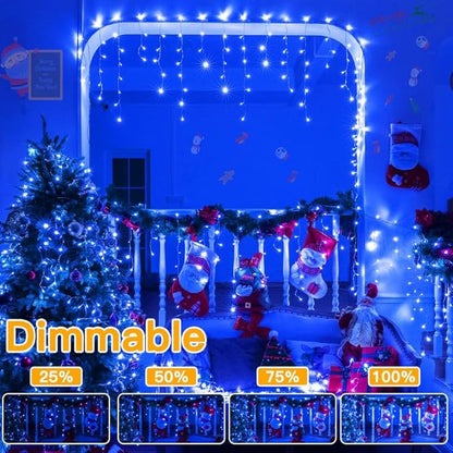 Ollny Icicle Lights for Outside 504LED 41FT, Blue Christmas Light with Remote 8Modes Timers Waterproof, Plug in Connectable Hanging Lights for Outdoor Indoor House Roof Holiday