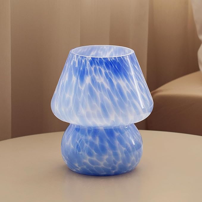 Dawnwake Mushroom Lamp Table Lamp for Bedroom,Small Desk Bedside Lamps for Living Room,Mushroom Decor Cute Mini Modern Mid Century Lamps for Night Stands (Blue)