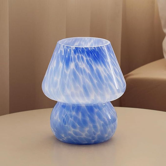 Dawnwake Mushroom Lamp Table Lamp for Bedroom,Small Desk Bedside Lamps for Living Room,Mushroom Decor Cute Mini Modern Mid Century Lamps for Night Stands (Blue)
