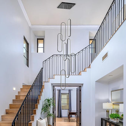GEADI Modern Led High Ceiling Chandelier with Remote, Dimmable Foyer Chandeliers for High Ceilings, Black Large Staircase Pendant Light Fixture for Entryway(8 Lights,3000-6500K