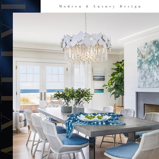 Modern Crystal Chandeliers 24" Silver Crystal Round Chandelier Luxury K9 Crystal Drum Bedroom Chandeliers Kitchen Light Fixture Adjustable Chandelier for Living Room Dining Room Foyer Bedroom