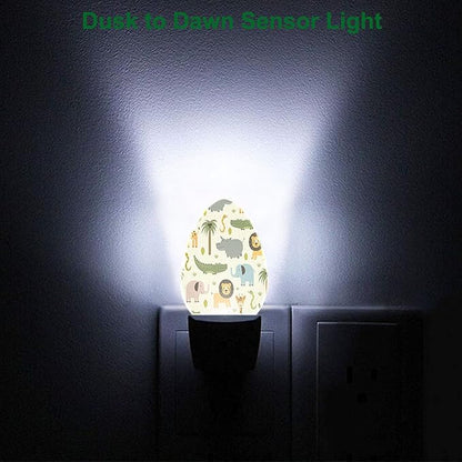 Cartoon Safari Animals Night Light Cute Hippo Crocodile Lion Elephant and Giraffe LED Dusk to Dawn Plug-in Nightlight Auto Sensor for Bedroom Bathroom Hallway Living Room