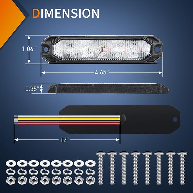 Nilight 6LED Emergency Strobe Lights 4PCS Ultra slim Surface Mount Hazard Caution Light bar 12-24V Sync Feature Warning Flashing Light kit for Truck Car Vehicle ATV SUV UTV Red and White