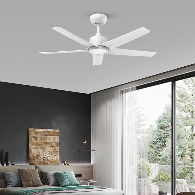 ocioc 44" Ceiling Fans with Lights,White Ceiling Fan with Light and Remote,Reversible Airflow,6 Speeds,Timer,Dimmable,Modern Ceiling Fan for Bedroom,Patios Indoor/Covered Outdoor Use