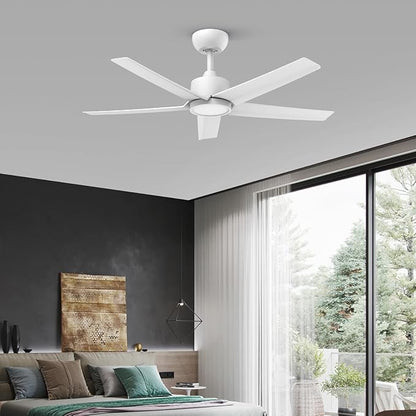 ocioc 44" Ceiling Fans with Lights,White Ceiling Fan with Light and Remote,Reversible Airflow,6 Speeds,Timer,Dimmable,Modern Ceiling Fan for Bedroom,Patios Indoor/Covered Outdoor Use