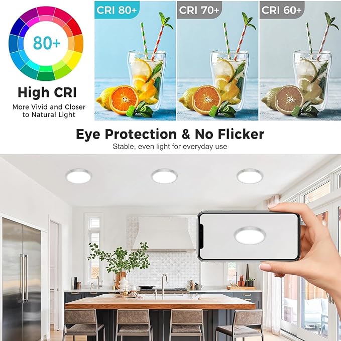 libtit 15inch LED Flush Mount Ceiling Light, Dimmable & 5Color Temperatures (3000K-6500K), 30W Round Slim Brushed Nickel Light Fixture for Bedroom Livingroom Garage Kitchen