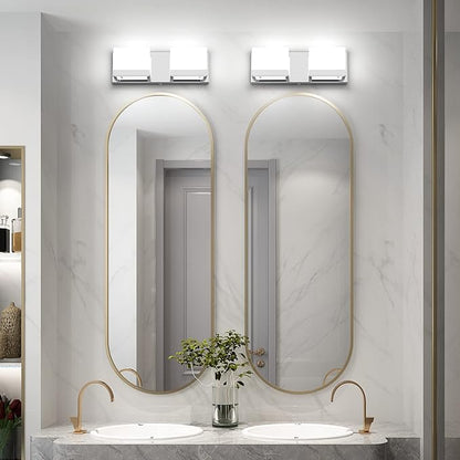 Tipace LED Dimmable Modern 2-Light Vanity Fixture for Bathroom - Frosted White Acrylic Chrome Up and Down Light Over Mirror (6000K)