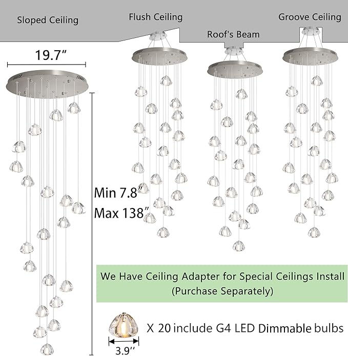 HAIXIANG LED Glam Chandelier 138 inches Long Light Luxury Crystal Ceiling Chandeliers Remote Dimmable High Ceiling Pendants Lighting Fixtures Antique Gold 20 Lights
