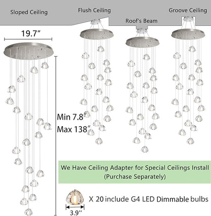 HAIXIANG LED Glam Chandelier 138 inches Long Light Luxury Crystal Ceiling Chandeliers Remote Dimmable High Ceiling Pendants Lighting Fixtures Antique Gold 20 Lights