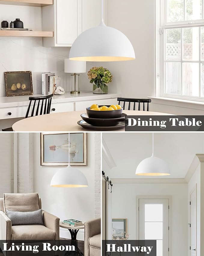 Oversize White Pendant Lights Kitchen Island, 16 Inch White Dome Pendant Light, Modern Farmhouse Pendant Light for Kitchen Island, Dining Room, Cafe, Bar, 3 Packs