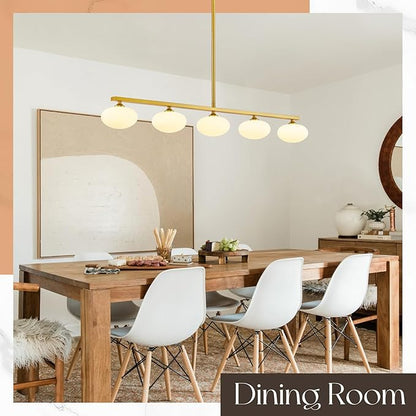 Gold Linear Chandelier, 5-Lights Kitchen Island Light, Dining Room Light Fixture Over Table, Mid Century Globe Chandelier
