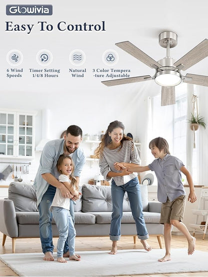 42 Inch Ceiling Fan with Lights and Remote, Smart APP Control, Dimmable with All-Setting Memory, Quiet DC Motor Reversible Blades, Damp Rated Modern Ceiling Fan for Bedroom Patio Living Room