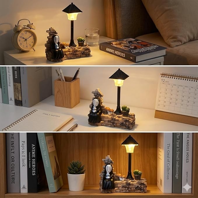 No Face Lamp, No Face Night Light Battery Operated Resin Mini Lamp, Warm White Decorative Desk Light for Bedroom, Bookshelf, Home Decor, Gift for Anime Fans