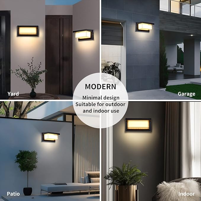LED 18W Minimalist Horizontal Rectangular Outdoor Wall Sconce Light, Black, Warm White, IP64 Waterproof, Patio, 10.24 x 4.81 x 4.81 Inches
