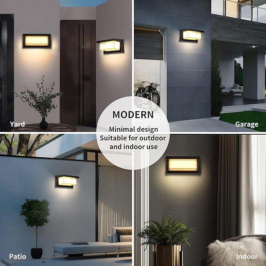 LED 18W Minimalist Horizontal Rectangular Outdoor Wall Sconce Light, Black, Warm White, IP64 Waterproof, Patio, 10.24 x 4.81 x 4.81 Inches