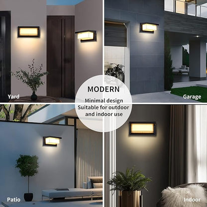 18W Modern LED Wall Light Outdoor 2Pack,3000K Warm White Waterproof Porch Patio Lights Mount Outside Fixtures,Matte Black Aluminium