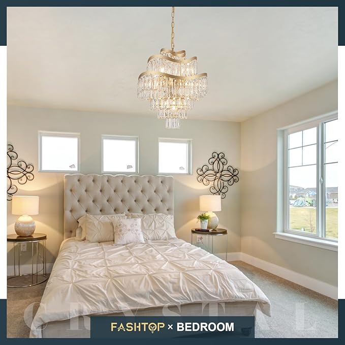 7-Tier Luxury Gold Crystal Chandelier 12 Lights 20" Modern K9 Crystal Pendant Chandelier Light Fixture for Living Room Dining Room Bedroom Kitchen Foyer Entryway, E12