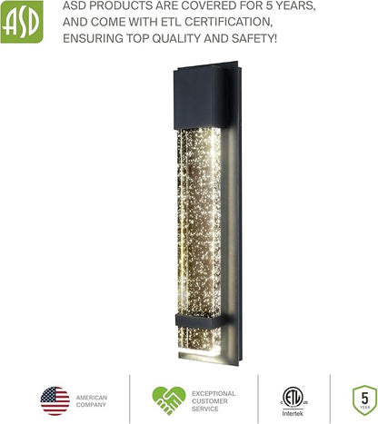 ASD LED 13" Bubble Glass Wall Light Fixture, Outdoor & Indoor Seeded Sconce | 3CCT, Waterproof, Dimmable, ETL Listed | 12W 500LM 3000-5000K 120V | Exterior Lantern, Porch Lighting | Black