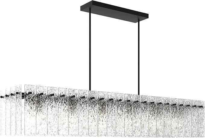 Modern Black Rectangle Chandelier, 48" Dining Room Chandelier with Water Ripple Glass, Linear Crystal Chandeliers for Dining Room, Living Room, Kitchen Island