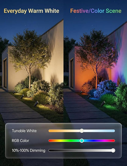 Smart RGBCW Outdoor Color Changing Spotlight, 12v Low Voltage Landscape Lighting for Yard, App & Remote Control, Replaceable Bulb, IP65 Waterproof, Transformer and Wire Not Included, 1 Pack