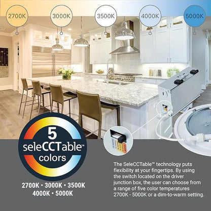 HALO HLBC 6 in Ultra-Slim Canless LED Recessed Downlight with Regressed Lens, Selectable CCT 2700K-5000K, Dim-to-Warm Technology, 900 Lumens, Wet Location Rated - HLBC6099FSD2W1EMW