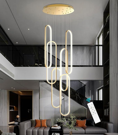 High Ceiling Long Chandelier for Staircase Modern LED Chandeliers for Dimmable Flush Mount High Villa Foyer 2700k-6000k