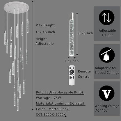 20-Lights Bubble Chandelier for Entryway High Ceiling-157 Height Adjustable Crystal Chandelier,3 Color Temperature Dimmable LED Pendant Light Fixture for Foyer Living Room Staircase,Chrome