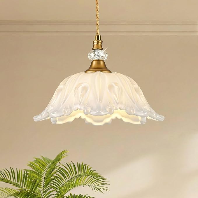 1 Piece Vintage Chandelier Light Fixtures with White Glass Shade, Matte Antique Brass Finish Pendant Light Kitchen Island, Adjustable Hanging Light for Dining Room, Hallway, Living Room, Bedroom
