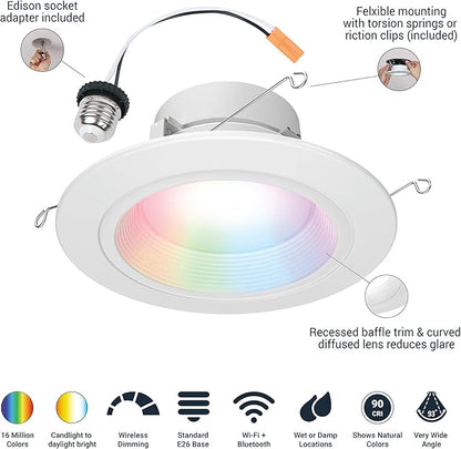 HALO 5/6 in Smart Wi-Fi Recessed LED Downlight Connected by WiZ Pro with SpaceSense Motion Detection, Dimmable, Full Color Changing, 600 Lumens, Wet Rated Ceiling Light - RL56069WZRGBWWHR
