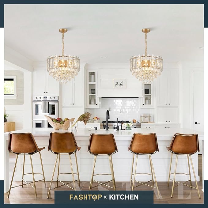 20" Gold Crystal Chandelier Modern 9-Light Luxury Chandelier Light Fixtures 5 Tiers K9 Crystal Round Lighting for Dining Room Bedroom Kitchen Island Living Room Foyer Entryway, E12