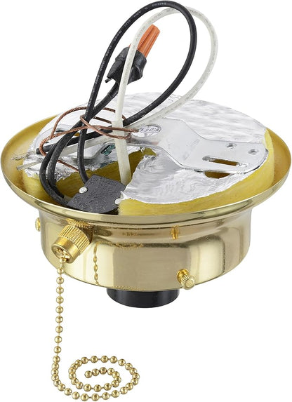 Aspen Creative 22101-06-1, Flush Mount Ceiling Fixture Shade Holder Kit with On/Off Pull Chain Switch in Brushed Brass Finish 3-5/8" Fitter, 4-7/8" Diameter x 1-7/8" Height