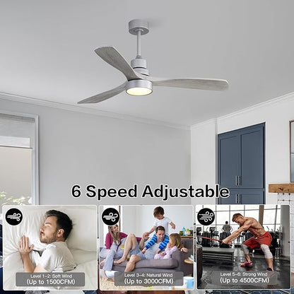 Sofucor Smart Ceiling Fan, 52" Low Profile Ceiling Fans with Lights and Remote, Compatible with Alexa/Google/App, 3-Color Light 6-Speed DC Motor Reversible Timer for Bedroom Living Room Patio Outdoor
