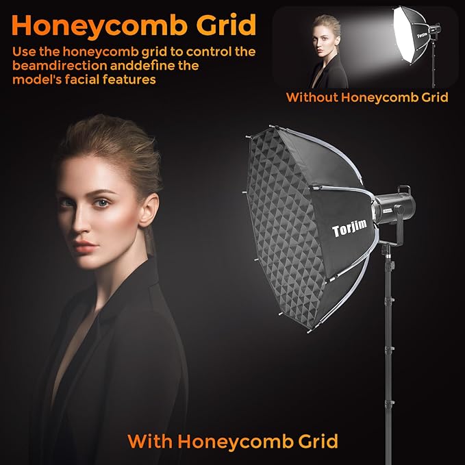 Torjim 35.4"/90cm Octagonal Softbox with Quick Release Bowens Mount, Portable & Collapsible with Removable Diffusers & Grid, Perfect for Portrait Photography, Video Production, and Studio Lighting