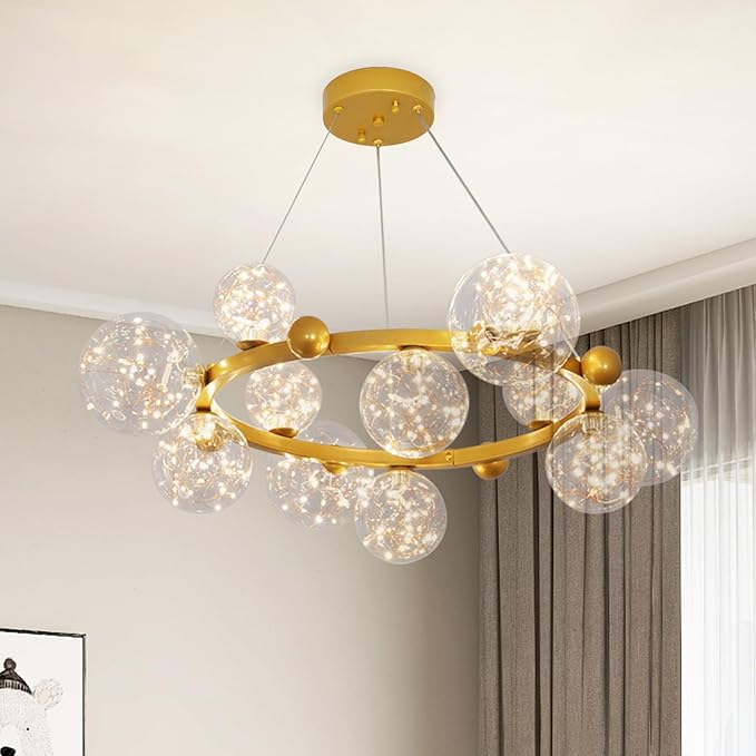 Depuley Sputnik Chandelier Light Fixture: 12-Light Modern Gold Bubble Glass Chandeliers for Dining Room - 33.85" Mid Century Globe Pendant Lighting for Kitchen Island Bedroom Foyer Living Room