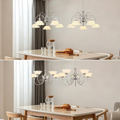 5-Light Chandeliers in Brushed Nickel Finish with White Glass Shades, Brushed Nickel Chandelier Light for Dining Room,Hallway,Kitchen