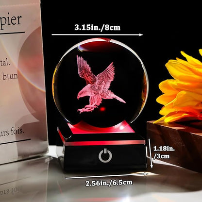 Arikyrist 3D Eagle Figurine Crystal Ball with Colorful Light Base, Eagle Gifts for Women Men, Modern Home Office Decor