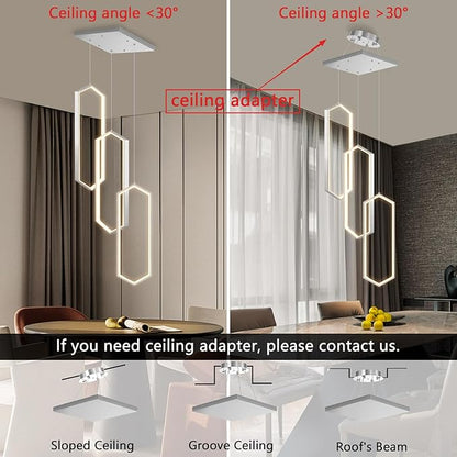 3-Rings Dimmable Pendant Lighting Adjust LED Chandelier Ceiling Light Fixtures for Kitchen Island Dining Room Living Room Bedroom Silver