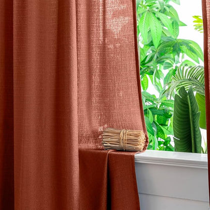 Yancorp Terracotta Curtains 96 Inch Length for Living Room 2 Panels Linen Textured Sheer Curtain Set Light Filtering Semi Sheer Drapes Curtains for Bedroom(Terracotta,W52 X L96)