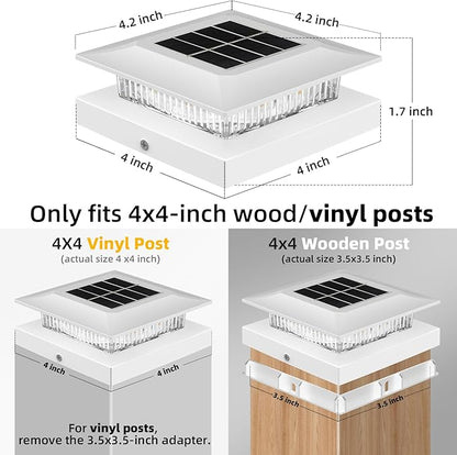 4x4 Solar Post Cap Lights 12 Pack, Fence Post Solar Lights with Warm White/Cool White, Only Fit 3.5"x3.5" Wood Posts & 4"x4" Vinyl Posts, Waterproof Outdoor Deck Post Light for Deck, Fence(White)