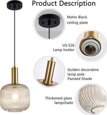 8 Inch Amber Glass Pendant Lights Small Modern Chandelier Pendant Lighting Mid Century Hanging Lights Adjustable Kitchen Island Light for Dining Room Bedroom Hallway