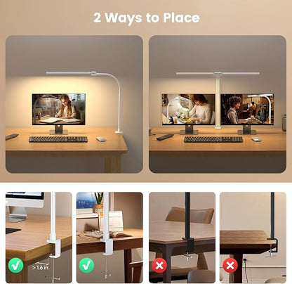 SIBRILLE Upgraded LED Desk Lamp for Home Office with RGB, Rotatable Computer Desk Light with Remote, Tall Table Lamp with Clamp for Working, Dimmable Dual Head Task Lighting for Monitor PC, 22W