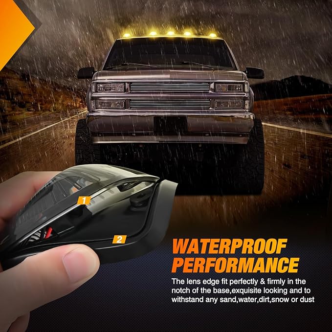 Nilight LED Cab Marker Lights 5 PCS 5 LED Smoke Lens Amber Clearance Roof Running Light Compatible with 1988-2002 GMC Chevrolet C1500 C2500 C3500 K1500 K2500 K3500 Suburban