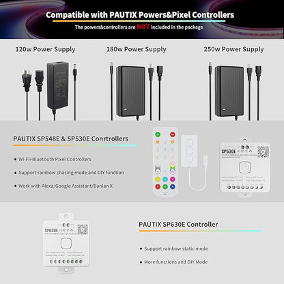 PAUTIX RGB Smart IC COB LED Strip Light IP65 Waterproof Addressable 24ft/7.5m,720LEDs/m UL-Listed 24V Chasing Color Strip Light Color Changing Flexible Tape Light(Without Controller&Adapter)