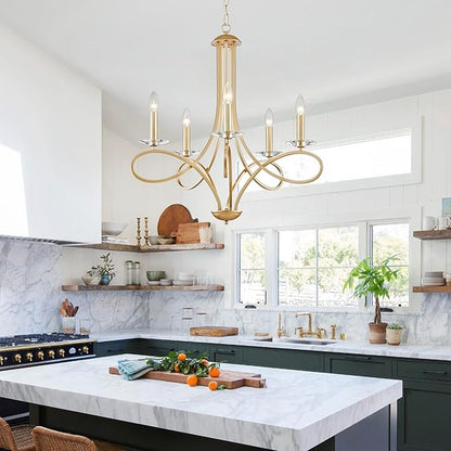 Saint Mossi 5-Lights Gold Modern Chandelier Lighting Fixture, Modern Pendant Light for Dining Room, Contemporary Chandelier for Bedroom, Living Room, Dining Room,H27 xD26,Chain Adjustable