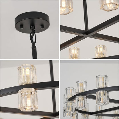 36 Inch Black Crystal Wagon Wheel Chandelier, Modern Farmhouse Round 36-Lights Pendant Lighting Fixture, for High Ceilings Living Room, Bedroom, Foyer