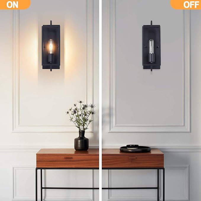 Maylaywood Industrial Wall Sconces Set of 2, Vintage Light Fixture Large, E26 Base, Matte Black Metal Wall Mount Lamp, Modern Indoor Lighting Hardwired