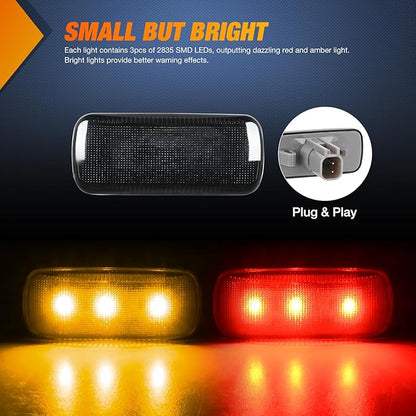 Nilight Wheel Fender Side Marker Lights 4 PCS 3 LED Red Amber Front Rear Clearance Waterproof Plug And Play Smoked Lens Light Compatible With 2010-2018 Dodge Ram 2500 3500 Super Duty